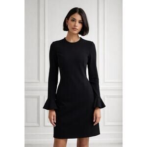 Goat Black Bell Sleeve Stretch Dress Classic Corp Capsule Minimalist US 2 UK 6